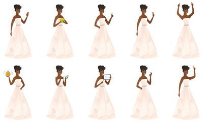 Vector set of illustrations with bride character.