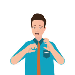 Portrait of young man looking shocked scared .