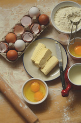 baking ingredients on a table
