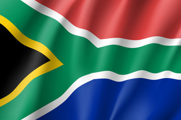 Obraz premium South Africa flag. National patriotic symbol in official country colors. Illustration of Africa state waving flag. Realistic vector icon