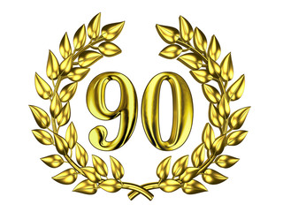 Golden figure of 90 in a gold wreath
