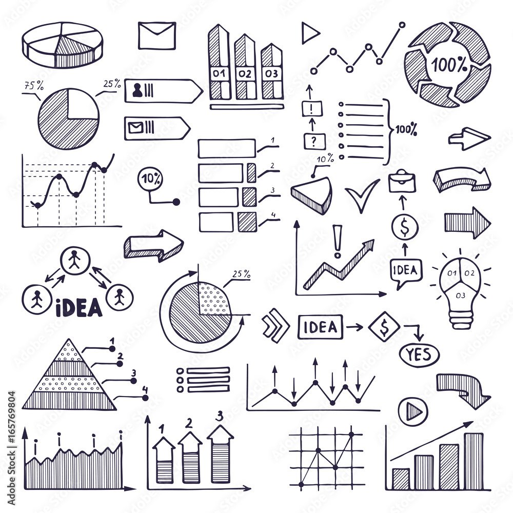 Canvas Prints pie graph, graphics and charts. business illustrations in hand drawn style