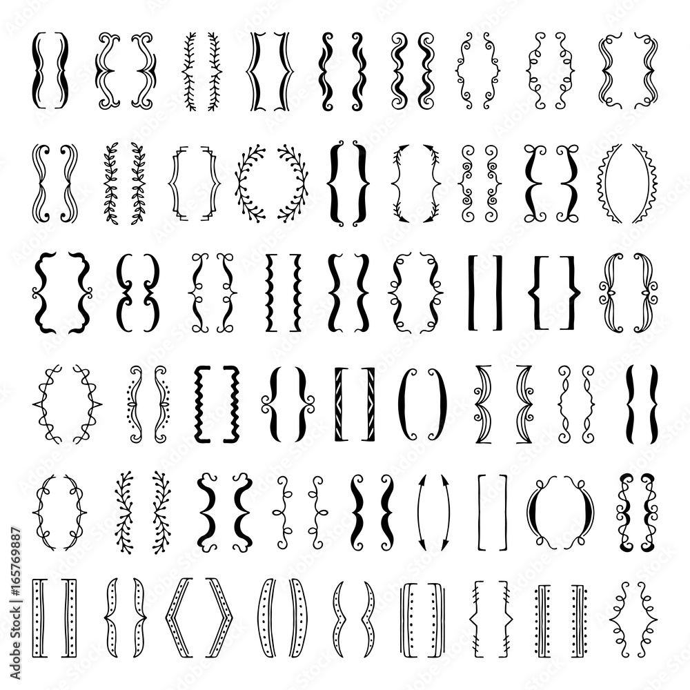 Aufkleber sketchy parenthesis and different braces. vector set of doodles
