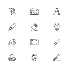 Creative and graphic design tools line icons