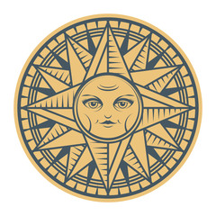 Vintage sun face, vector