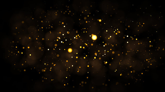 Gold abstract bokeh background. real backlit dust particles with real lens flare.