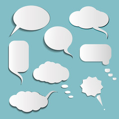 Set of speech bubbles with shadows on the blue background. Vector illustration
