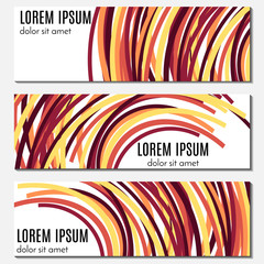 Set of orange abstract header banners with curved lines and place for text. Vector backgrounds for web design.
