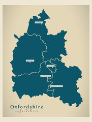 Modern Map - Oxfordshire county with cities and districts England UK illustration