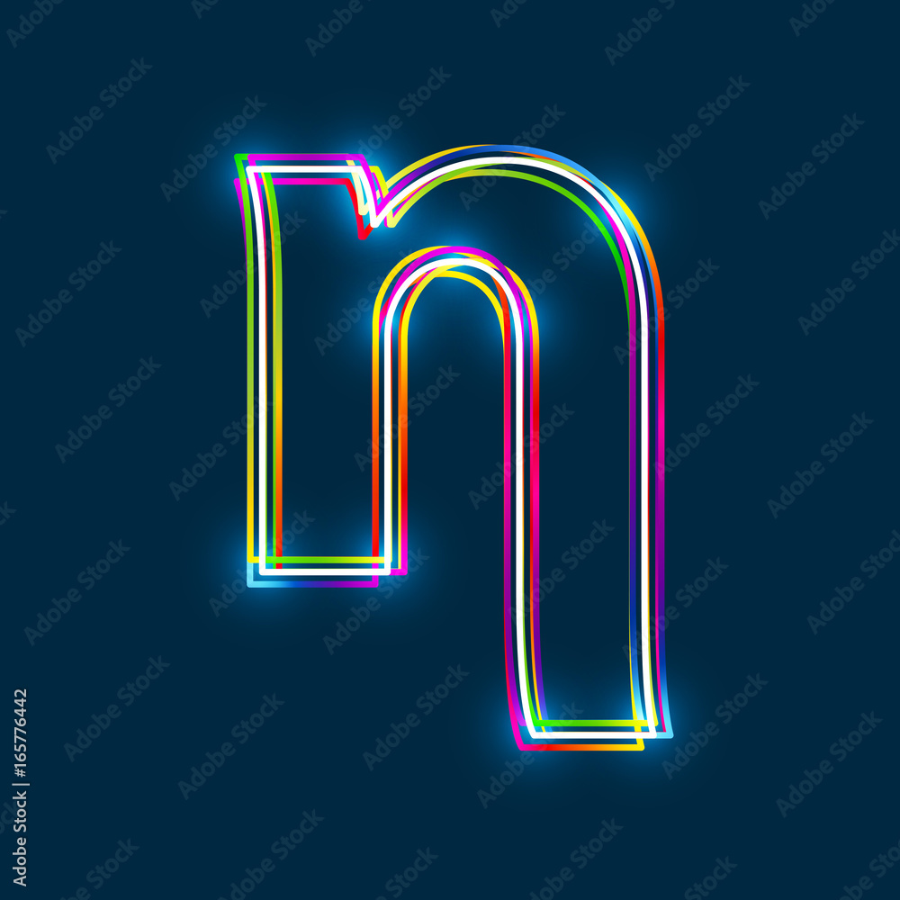 Poster greek small letter eta - vector multicolored outline font with glowing effect isolated on blue backg