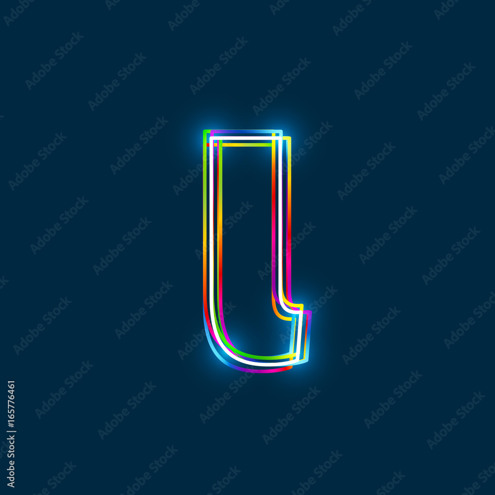 Poster greek small letter iota - vector multicolored outline font with glowing effect isolated on blue back