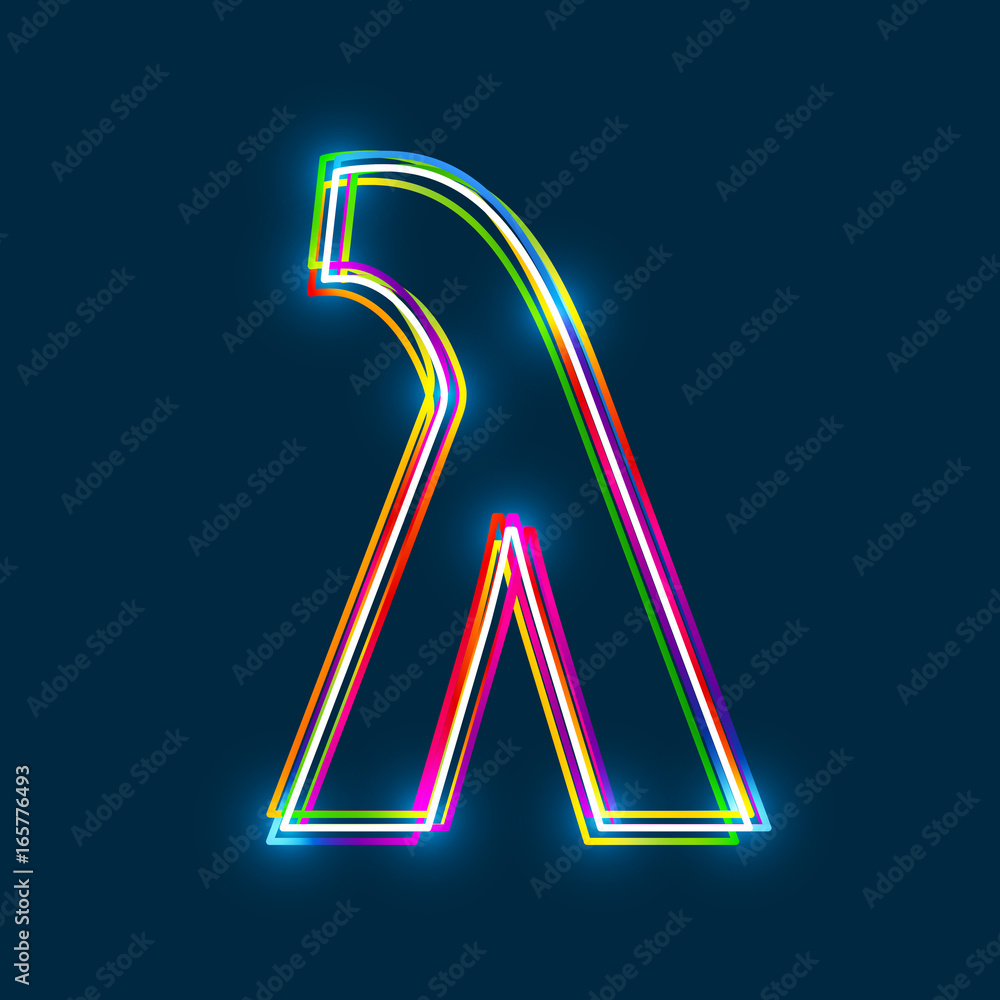 Poster Greek Small Letter Lambda - Vector multicolored outline font with glowing effect isolated on blue background. EPS10