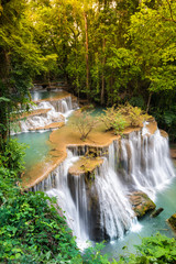 Fototapeta premium Waterfall in Thailand, called Huay or Huai mae khamin in Kanchanaburi Provience