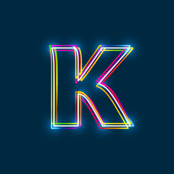 Greek Small Letter Kappa - Vector multicolored outline font with glowing effect isolated on blue background. EPS10