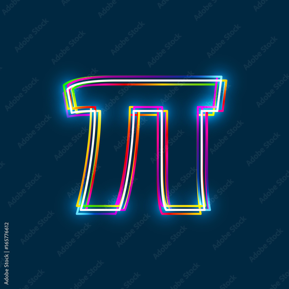 Poster Greek Small Letter Pi - Vector multicolored outline font with glowing effect isolated on blue background. EPS10