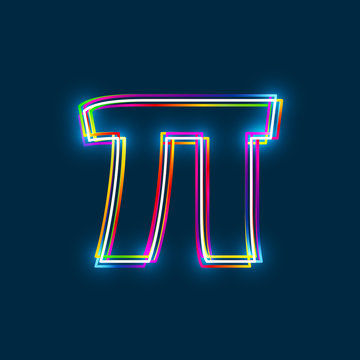 Greek Small Letter Pi - Vector multicolored outline font with glowing effect isolated on blue background. EPS10