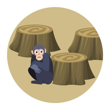 Regenwaldabholzung Affe Flat Design Vektor Grafik Illustration Icon
