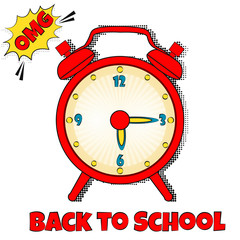 Back to school bright background with pop art alarm clock