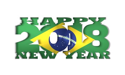2018 Happy New Year Background for Seasonal Flyers and Greetings Card or Christmas themed invitations. Flag of the Brazil. 3D rendering