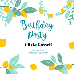 Party or birthday invitation template with lemons.