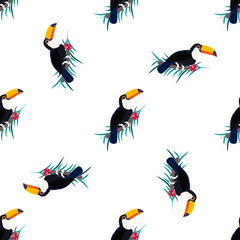 Seamless pattern with toucans. Can be used for textile, fabric. paper wrapping