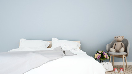 Fototapeta na wymiar bedroom and kid space light blue tone in home or apartment - 3D Rendering