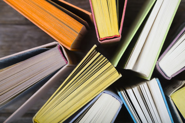 Multicolored books, top view
