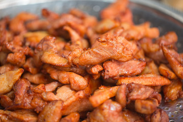 Asian street food source of Protein. Cooked Pork seasoning deep fried.