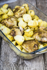 Potatoes with chicken baked in the oven.