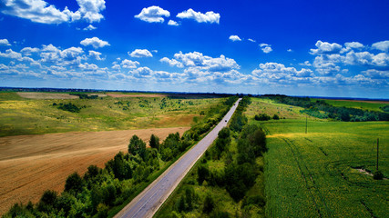 Landscape road and field view from above