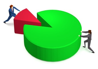 Business people pushing peace of pie chart