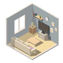 Isometric living room interiors vector 3d set