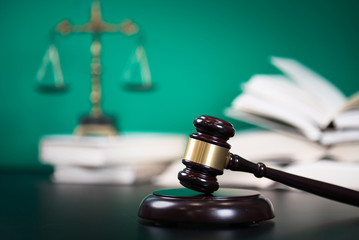 Symbols for balance and power in law and court, selected focus, narrow depth of field