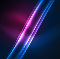 Energy lines, glowing waves in the dark, vector abstract background