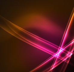 Energy lines, glowing waves in the dark, vector abstract background