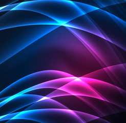 Energy lines, glowing waves in the dark, vector abstract background