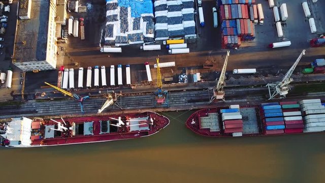 Aerial view of container ship in import export and business logistic,By crane ,Trade Port Aerial view,Water transport, International, Shell Marine, transportation
