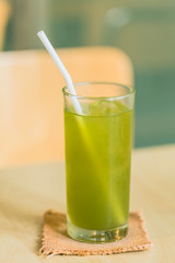 ice matcha green tea good healthy drink in summer season in japanese restaurant.