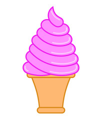 Strawberry ice cream cone. Large sweet vanilla cone