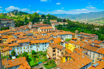 Naklejka premium Panorama of the small French town located in the foothills of the Alps in bright sunny day
