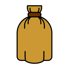 Closed canvas bag isolated. Yellow sack of fabric.