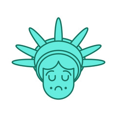Statue of Liberty face emoji. Sightseeing America. sad head of sculpture of United States. sorrowful Avatar New York. American symbol of freedom.