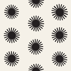 Vector seamless sunburst shapes freehand pattern. Abstract background with round brush strokes. Hand drawn texture