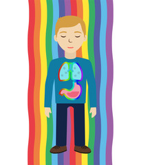 Energetic healing. Man heal himself with energy field. Pranic healing. Alternative medicine concept. Vector illustration.