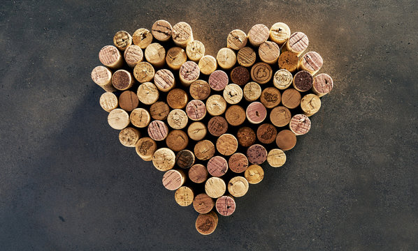 Wine corks arranged in heart shape