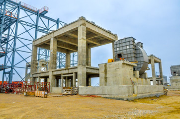 building site, construction of concrete designs, iron frame constructions