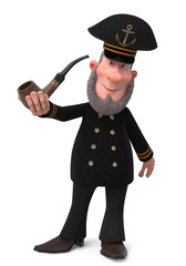 3d illustration sea captain with Smoking pipe