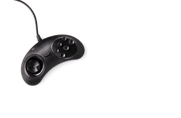 Black joystick on a white background. Entertainment and video games. Video game console GamePad on a white background. © alatielin