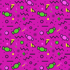 Candy seamless pattern in memphis style.
