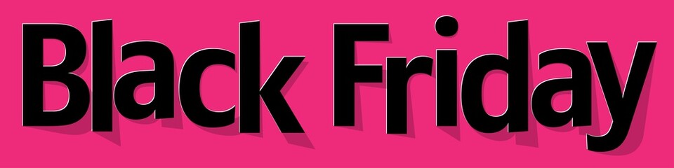 Black Friday banner black on a pink background.